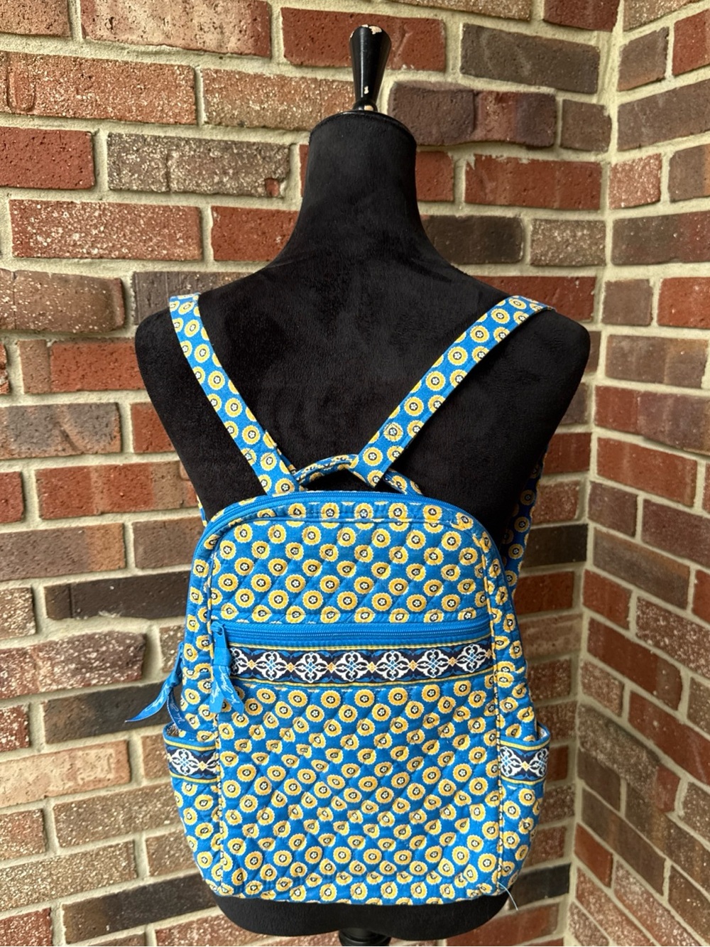 Vera Bradley Riviera Blue Yellow Patterned Women's Quilted Backpack